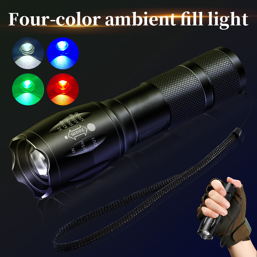 Outdoor Hunting Photography - ไฟฉายแบบชาร์จไฟได้มัลติฟังก์ชั่นสีเขียวสีแดงสีฟ้าสีขาวไฟฉาย LED หลายสีสําหรับตกปลาตั้งแคมป์ล่าสัตว์การถ่ายภาพเซลฟี่