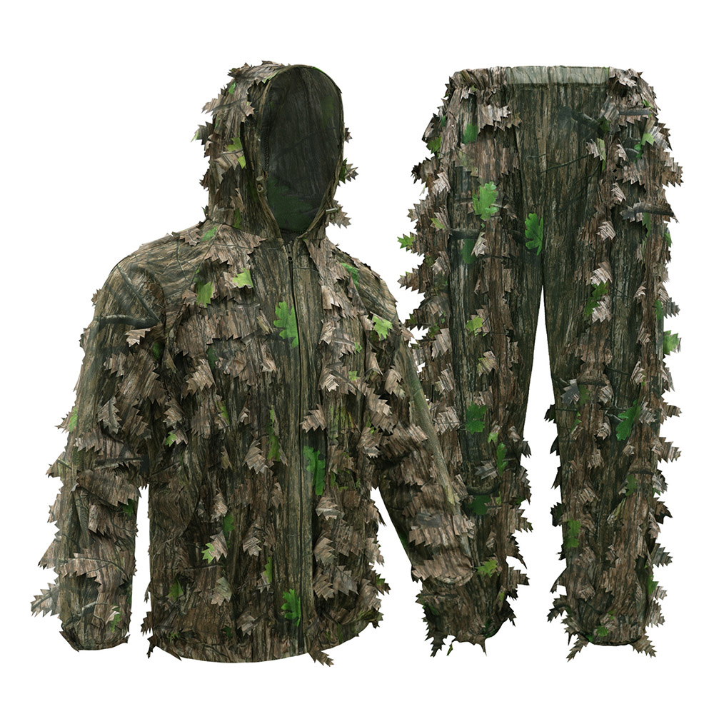Ghillie Suit Woodland - การล่าสัตว์กลางแจ้งผู้ใหญ่ใบไม้สีเขียว/ใบไม้ตายลายพรางใบไม้ไบโอนิคชุดฝึก CS กิลลี่สูทอุปกรณ์ล่าสัตว์