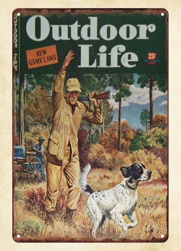 Hunting Dog Outdoor - 1944 OUTDOOR LIFE นิตยสารภาพปกสุนัขล่าสัตว์ ป้ายโลหะ ป้ายติดผนังรูปหัวใจ