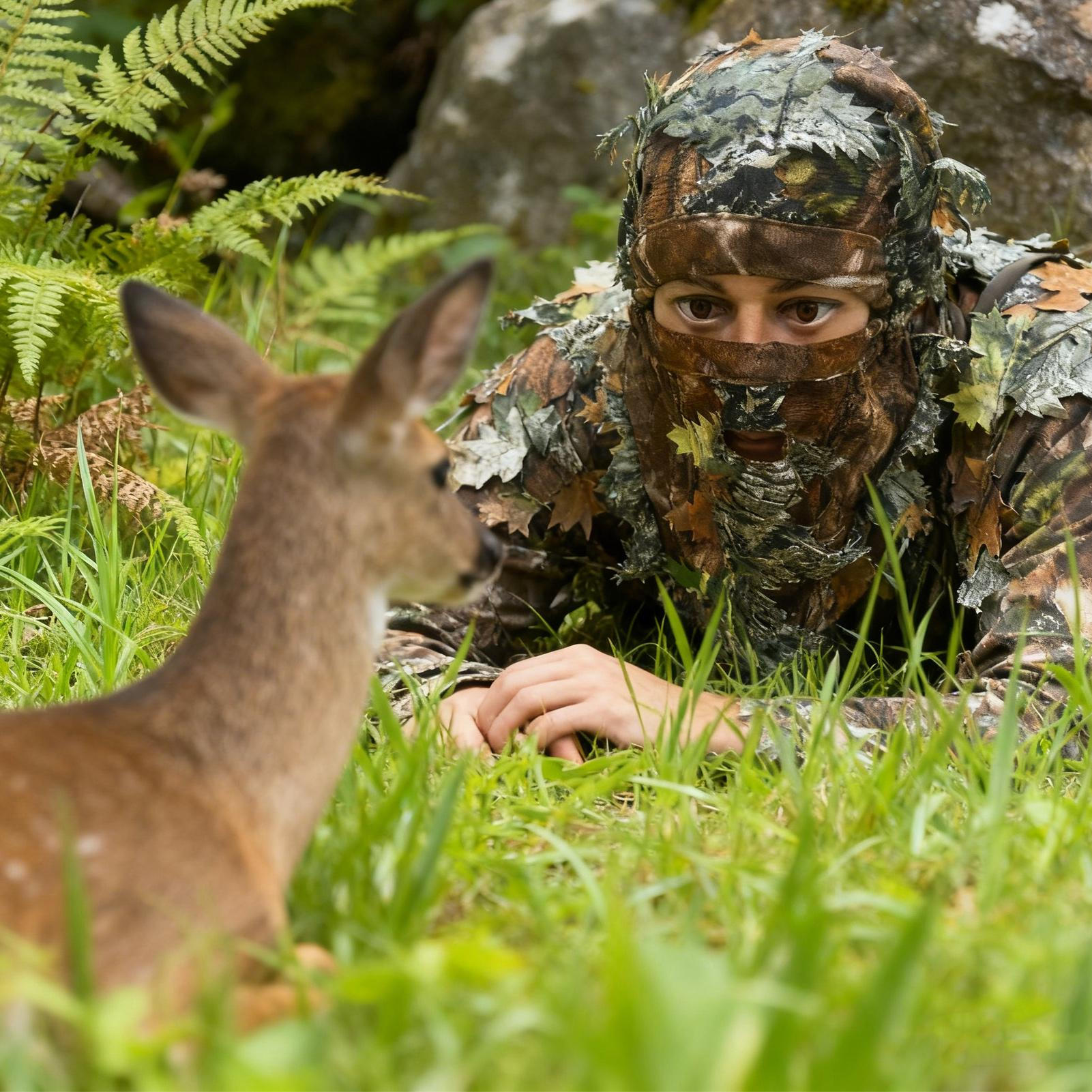 Outdoor Hunting Photography - หมวกกิลลี่ลายใบไม้ 3 มิติ ปิดหน้าเต็มใบ ปรับขนาดได้ สำหรับการล่าสัตว์กลางแจ้งและการถ่ายภาพสัตว์ป่า
