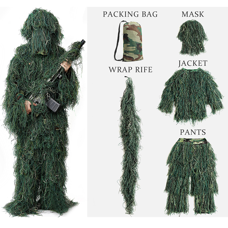 Ghillie Suit Woodland - 5 ชิ้นผู้ใหญ่ Ghillie สูทเด็ก Hunter Camouflage