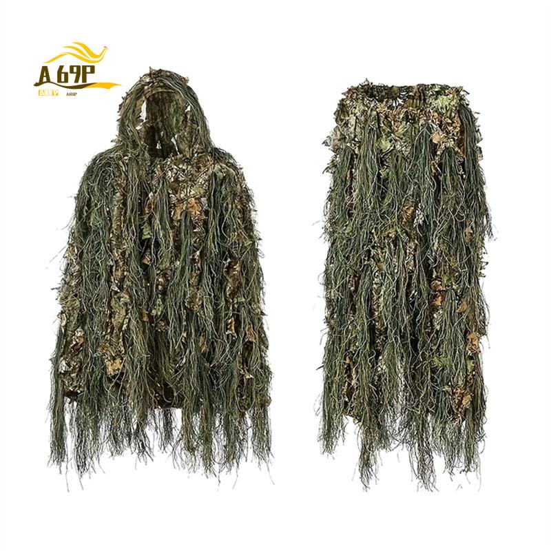Outdoor Hunting Photography - A69P-ผู้ใหญ่กลางแจ้งGhillieสูทผ้าล่าสัตว์Woodland 3D Bionic LeafชุดCamouflageชุดการถ่ายภาพเสื้อผ้า