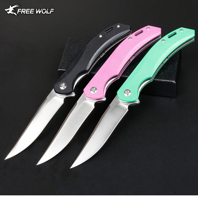 Hunting Camp Outdoor Kitchen - ฟรีหมาป่า FW11 D2 พับใบมีดมีด G10 Handle