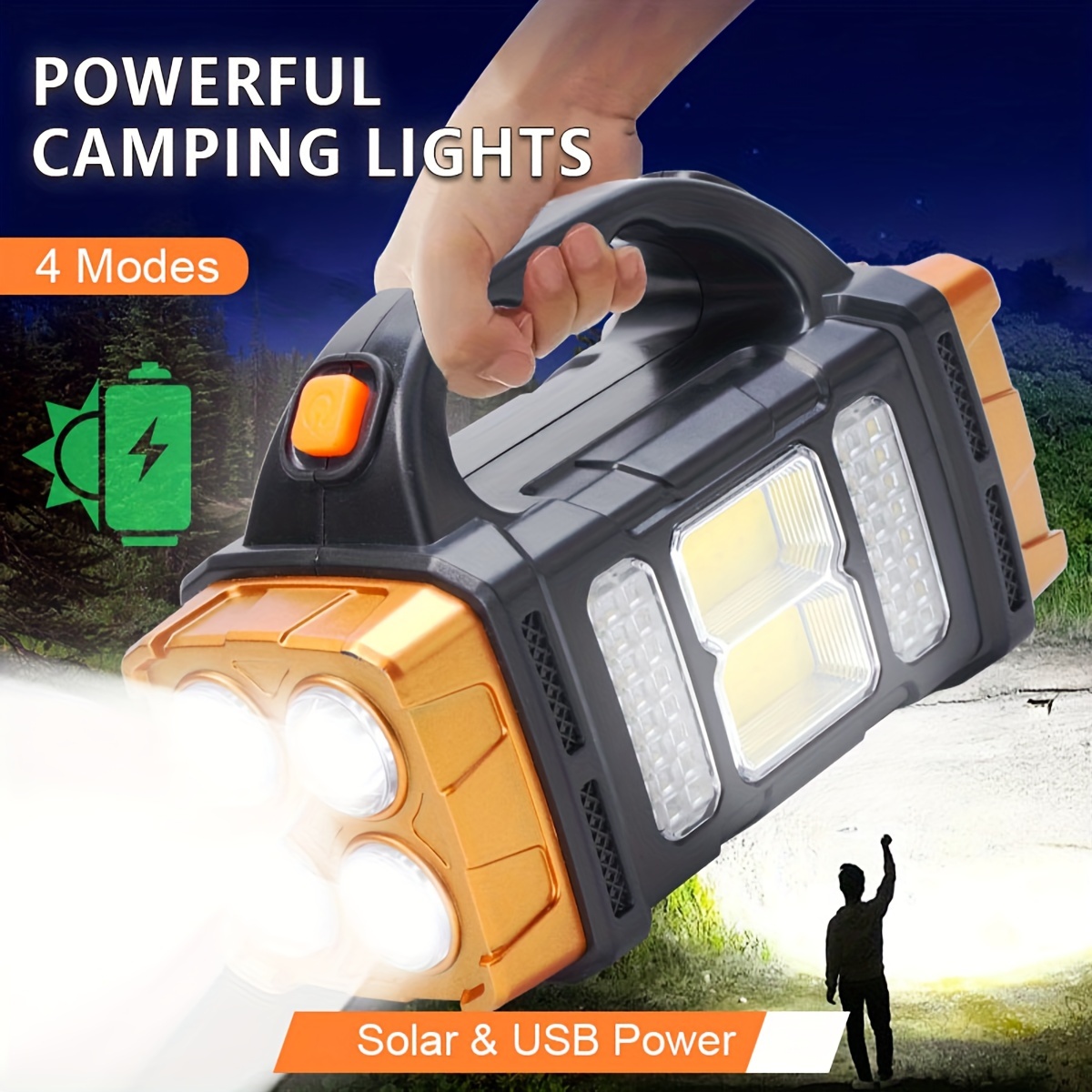 Hunting Fishing Outdoor - อัพเกรดใหม่ ไฟฉาย LED พลังงานแสงอาทิตย์แบบชาร์จไฟได้ กำลังสูง พร้อมพาวเวอร์แบงค์