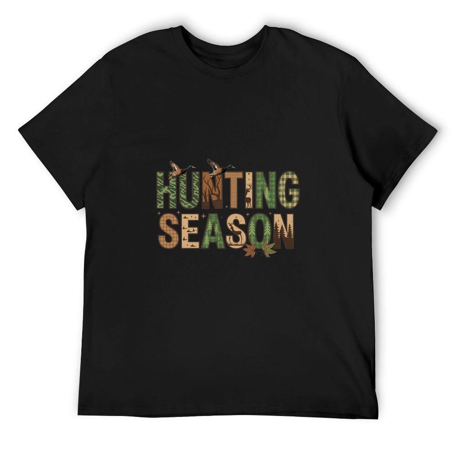 Hunting Outdoor Day - เสื้อยืดลายพรางสำหรับล่าสัตว์และตกปลา ผ้าฝ้ายสีดำ ของขวัญวันพ่อ เสื้อผ้าลำลองแนวสตรีทแวร์