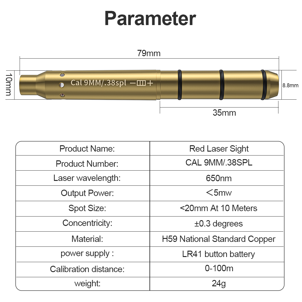 Outdoor Hunting Lab - 9 มม./38SPL สีแดงเลเซอร์ Boresighter ตลับหมึก Dot