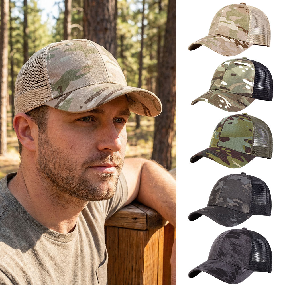 Outdoor Hunting House - หมวกเบสบอลกลางแจ้งสำหรับผู้ชาย หมวก Snapback ปรับได้ ระบายอากาศได้ดี ป้องกันแสงแดด