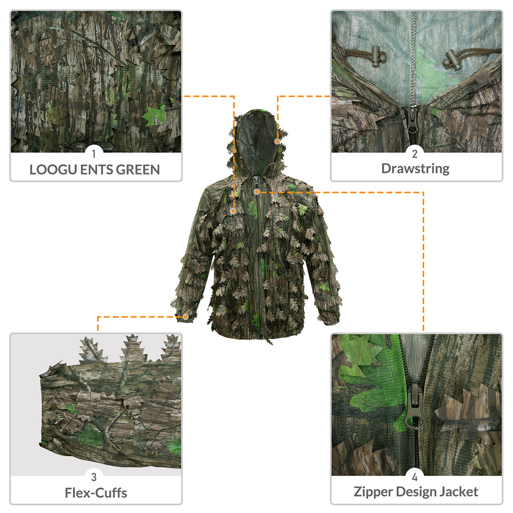 การล่าสัตว์กลางแจ้งผู้ใหญ่ใบไม - Ghillie Suit Woodland บทวิจารณ์และราคา