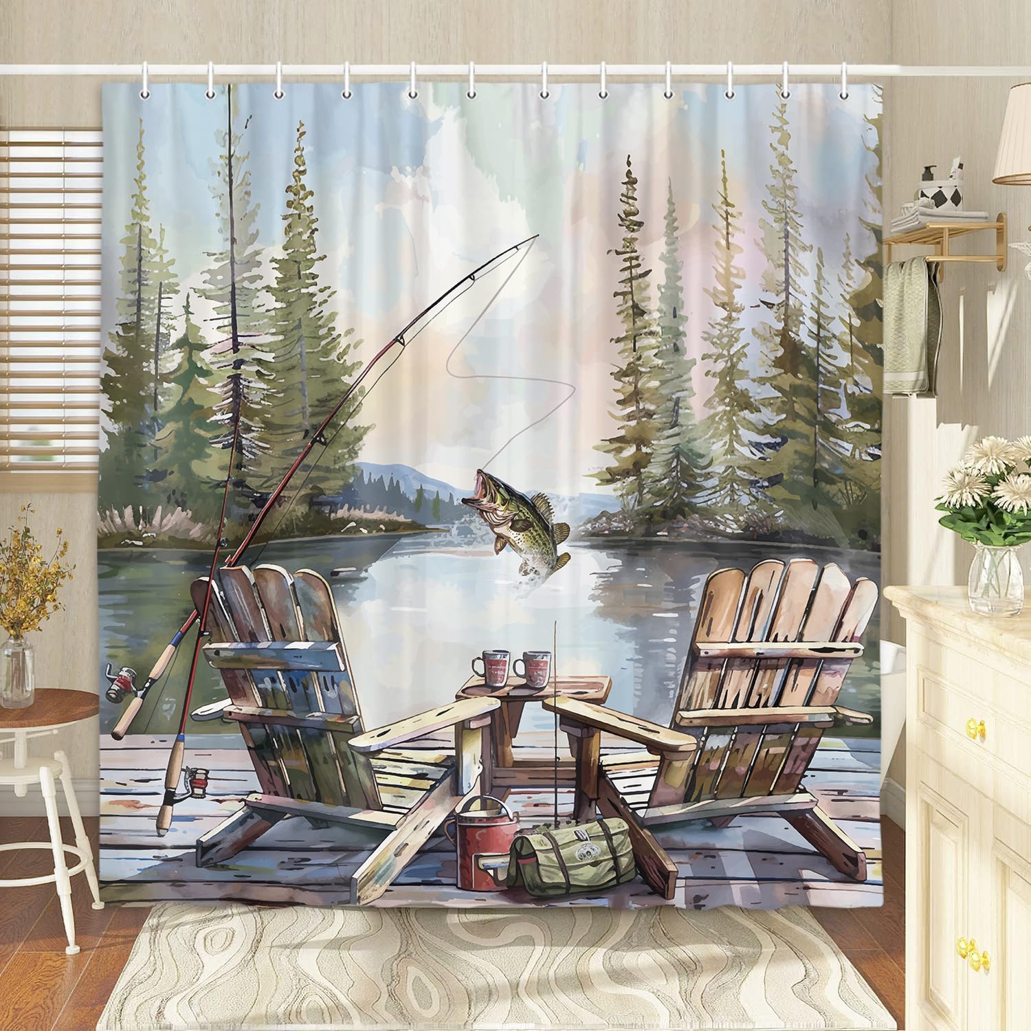 ม่านอาบน้ำลายตกปลาแบบชนบท, ม่า - Hunting And Camping In Forest บทวิจารณ์และราคา