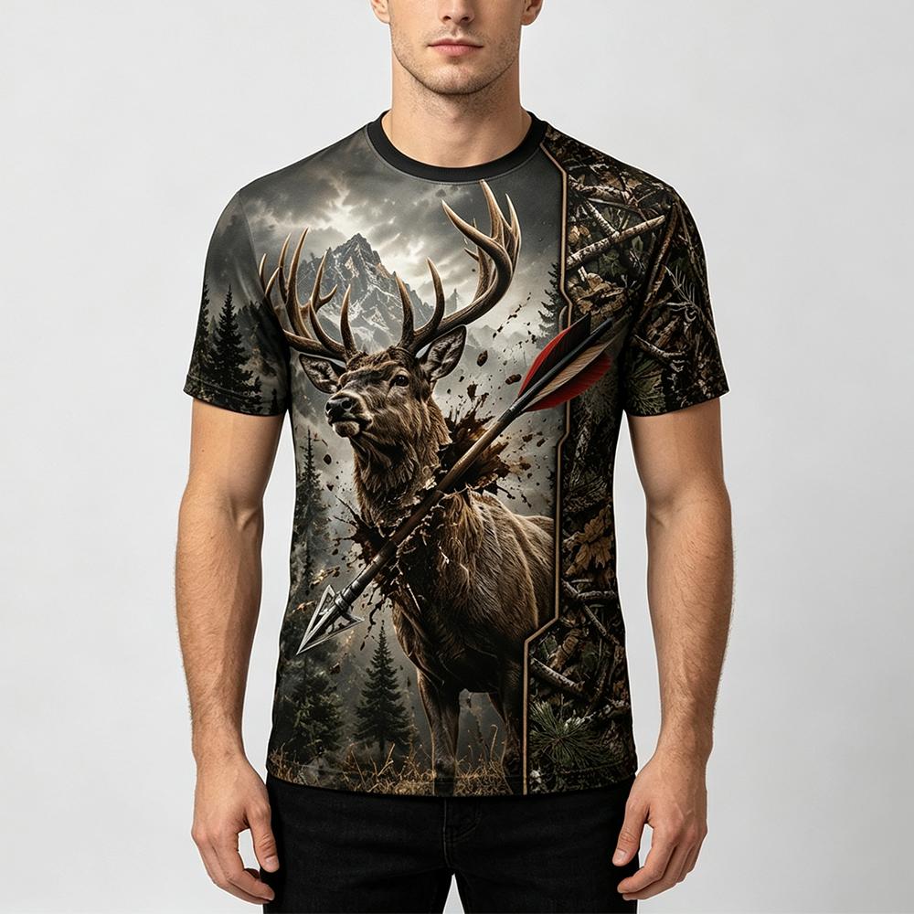 เสื้อยืดผู้ชายลายพิมพ์ 3D กวาง - Hunting And Camping In Forest บทวิจารณ์และราคา